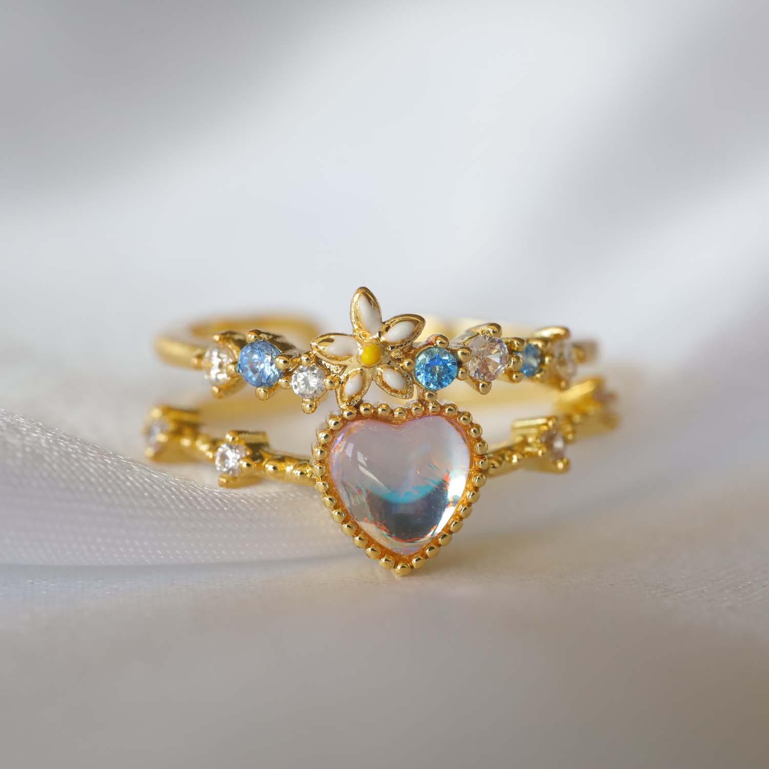 Love Moonlight Sea Blue Zircon Open Ring Female Light Luxury Niche Design Sense Index Finger Ring Temperament Adjustable Ring золотой