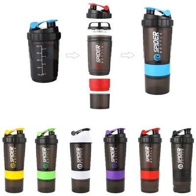 3 Layer Shaker Bottle Protein Mixing Shake Cup Sports Fitness Water Cup 550ml Scaled Plastic Water Bottles with Medicine Box