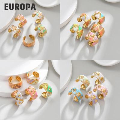 Geometric Irregular Line Enamel Open Ring - European & American Fashion Style, Versatile Titanium Steel Jewelry
