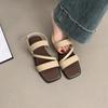 Open-toed Sandals Women's Summer Wear 2025 New Korean Version Retro Fairy Style One-word Buckle Belt Soft Flat-soled Roman Shoes