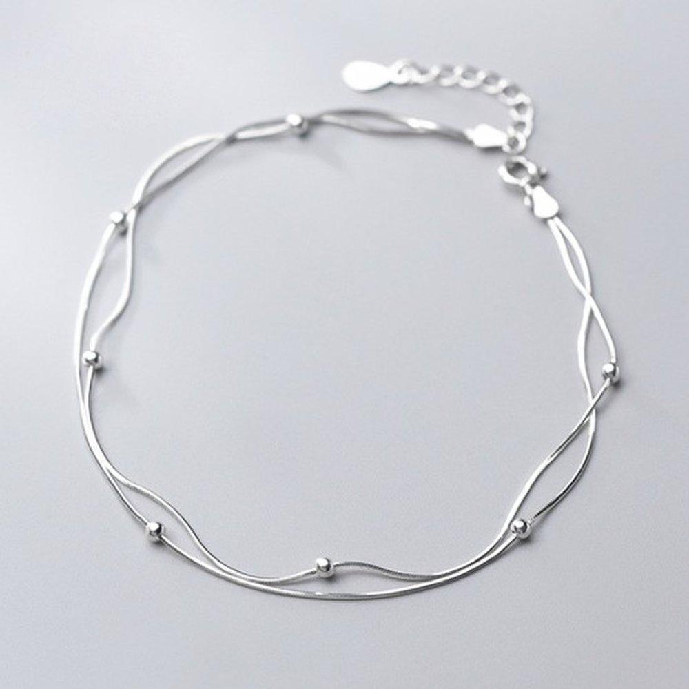 Hermosa J A018 Silver 925 Silver Anklet Silver Anklet Daily Women's Layered Silver Ball Anklet Two-Line Anklet