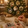 12 PCS Wooden Christmas Ornaments DIY Pearl Art Kit with Pearls - Special Shaped Gems Jute Hemp Rope for Hanging - 3D Diamond Art Holiday Tree Decor