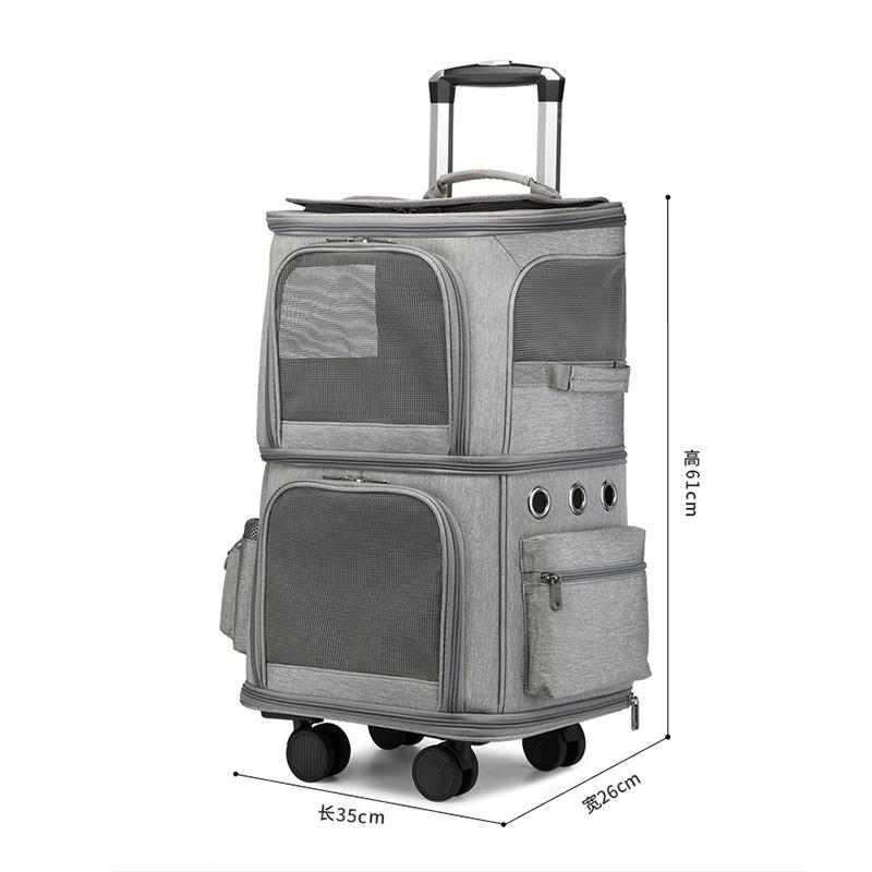 Borsa da viaggio per animali domestici a doppio strato, grande capacità, due uscite di bellezza, borsa pieghevole traspirante multi-finestra per animali domestici