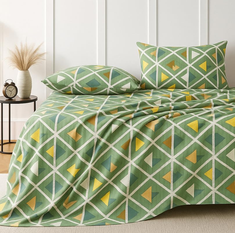 300 TC Cotton Microfiber XXL Super King Size Bedsheet | 9 Feet, 275 X 275 cm with 2 Large Size Pillow Covers - Olive Green