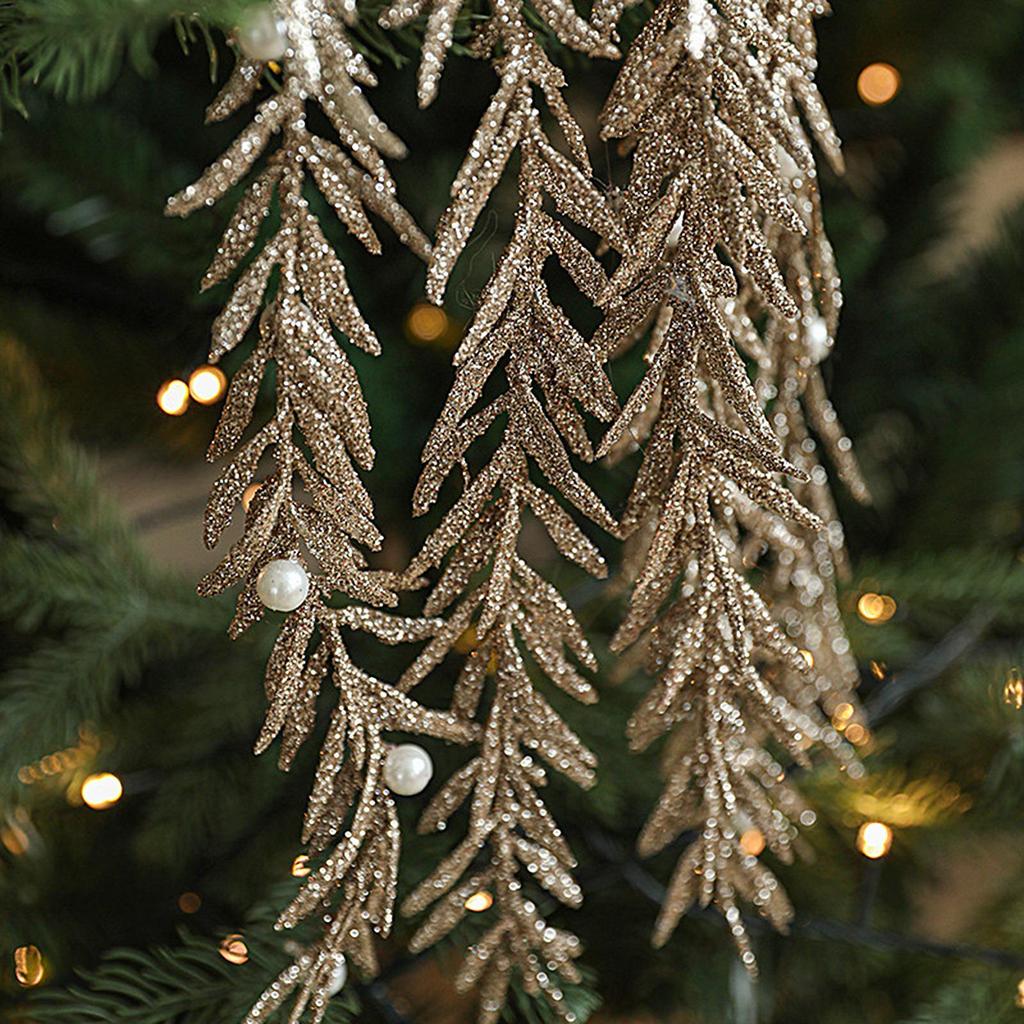 Christmas Tree Branches Stem Branches Glitter Garland Christmas Picks For Crafts For Indoor Holiday Winter Fall Mantle Outdoor