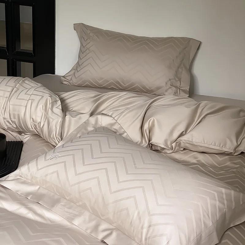 High-end Jacquard 100% Cotton Double Duvet Cover Set 220x240 Luxury Cotton Tribute Satin Bedding Sets Queen Size Bedding Set