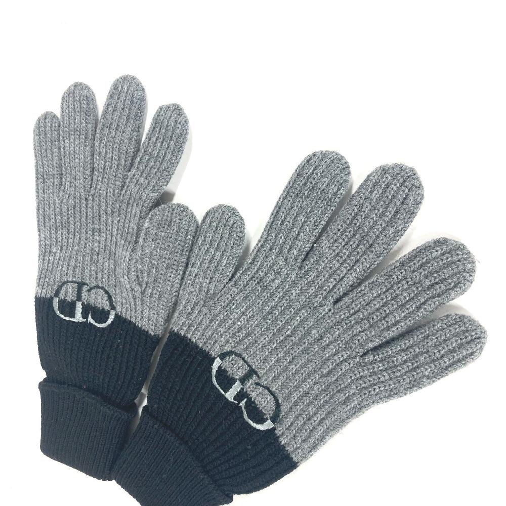 Dior 213MG01AT481 Bicolor CD Logo Gloves Accessories Gloves Wool gray/Black