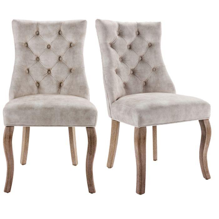 Chaise de salle à manger - MUVOE - Velours beige clair - Lot de 2 - Structure en bois massif - 4 places