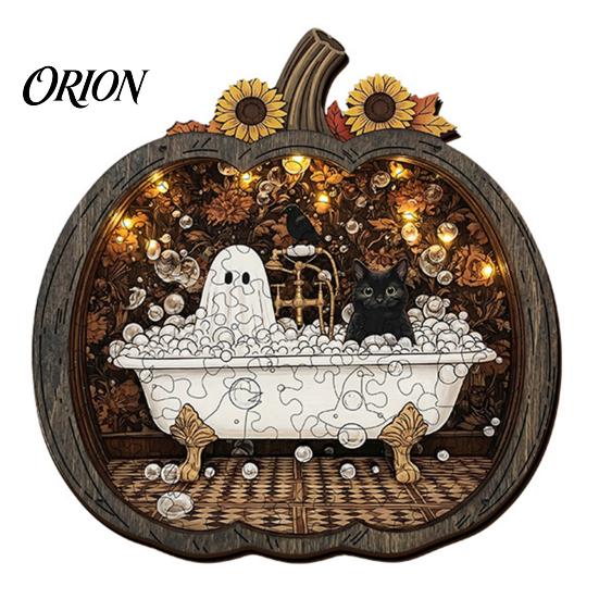 Collectible Wooden Puzzles Halloween Ghost Puzzle, Wood Pumpkin Shape & Garden Vintage Pattern Puzzle Puzzles, Decorative Table Centerpiece