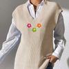 Women's Vest European and American Women's Clothing Spring and Autumn V-neck Simple Vest Hand Crochet Splicing Machine-woven Sweater Vest