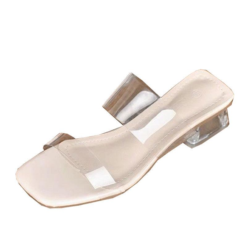 High heels fairy sexy crystal thick heel transparent cool slippers wear high sense niche 2025 summer new
