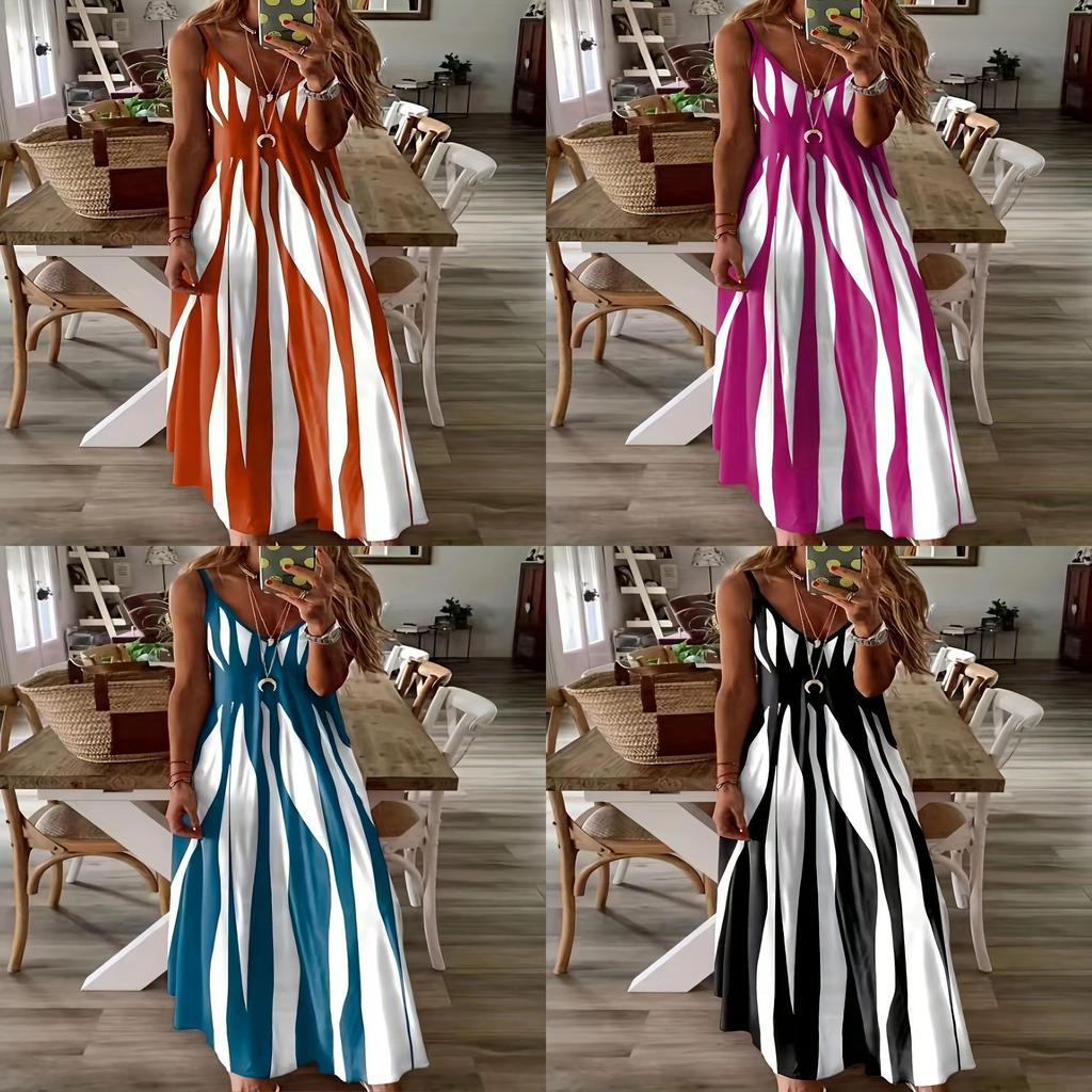 Summer Breeze Printed Vneck Sleeveless Maxi Dress For Casual Women