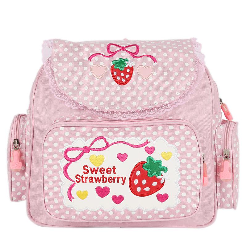 Pink Girl Embroidery Strawberry Children's Schoolbag Student Girls Birthday Gift 2023 New Japanese Cartoon Children Backpack