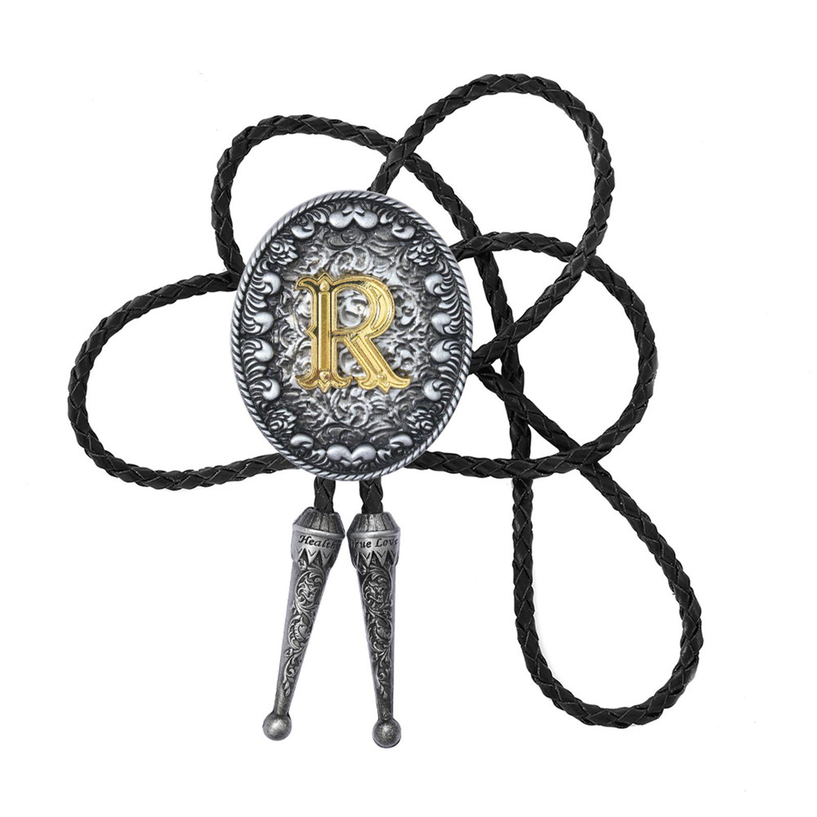 

Регулируемый кожаный галстук-боло с металлической подвеской в виде начальной буквы, галстук в стиле вестерн, регулируемое ожерелье для мужчин и женщин R