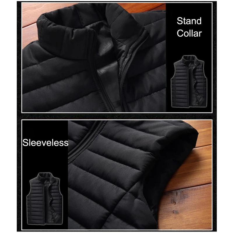 Men' Sleeveless Vest Jackets Winter Fashion Male Cotton-Padded Vest Coats Men Stand Collar Warm Waistcoats Clothing