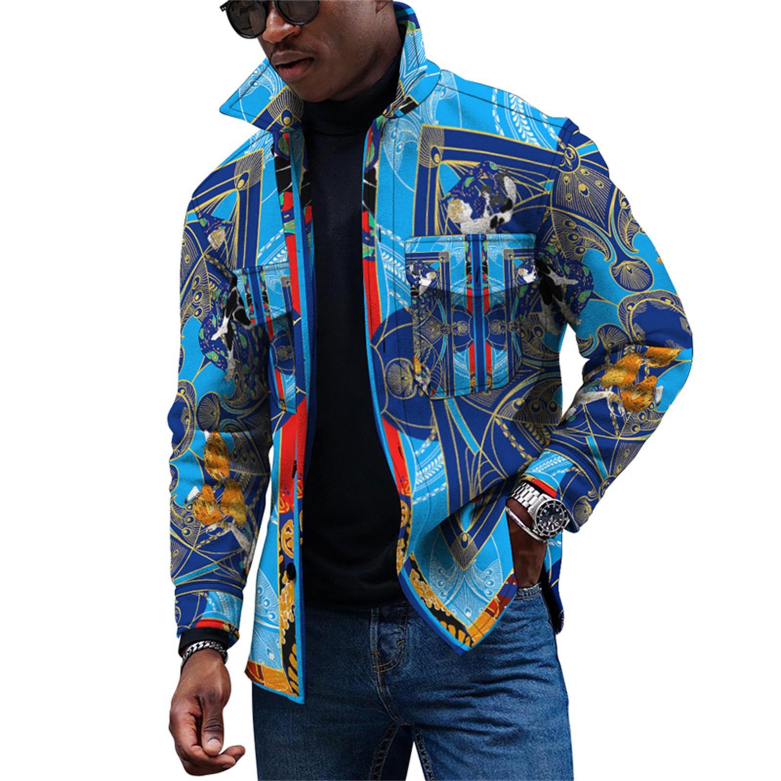 

Мужская модная тенденция, повседневная повседневная куртка на пуговицах с длинным рукавом с принтом M хаки