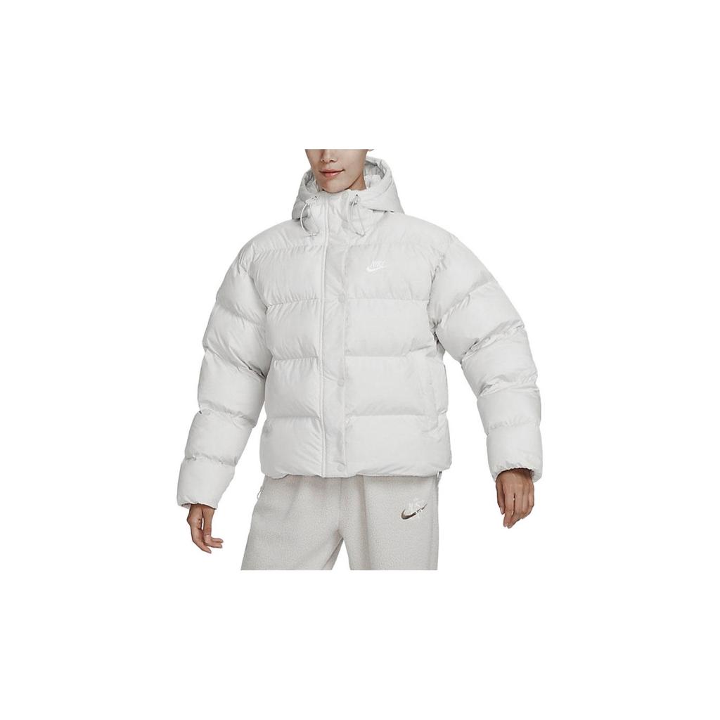 Nike Einfarbige Winddichte Warme Kurze Kapuzen-Steppjacke Damen Oberbekleidung Weiß FD8291-104