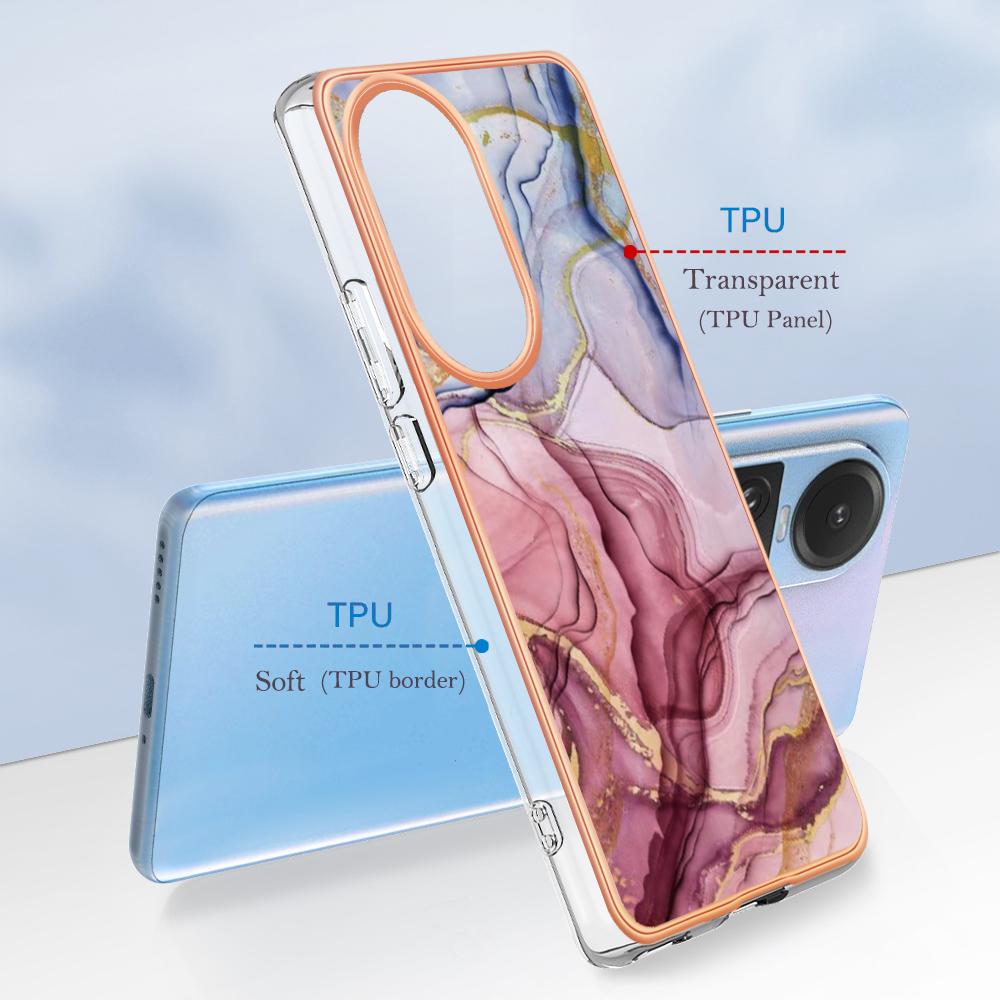 YB IMD Series-16 Style E TPU Case for Oppo Reno10 5G (Global) Electroplating 2.0mm Marble Pattern IMD Phone Cover