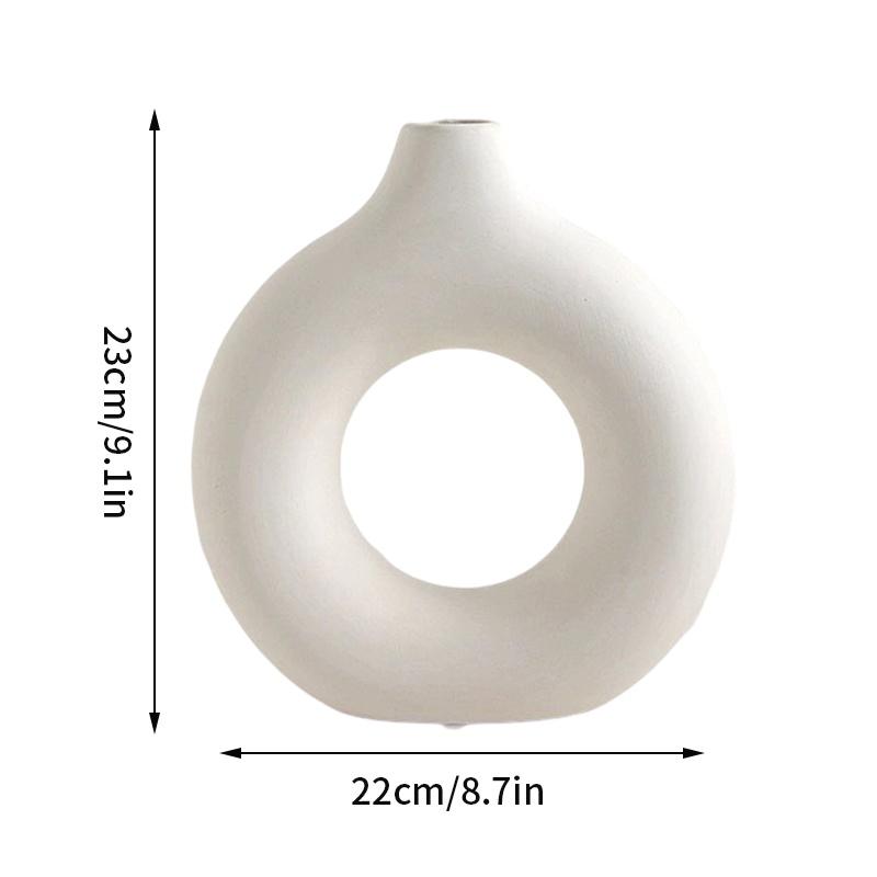 1 Stück Imitationskeramik reinweiße Vase Dekoration Vase Dekoration Donut Muster Blumentopf Schreibtisch Design Sinn Dekor