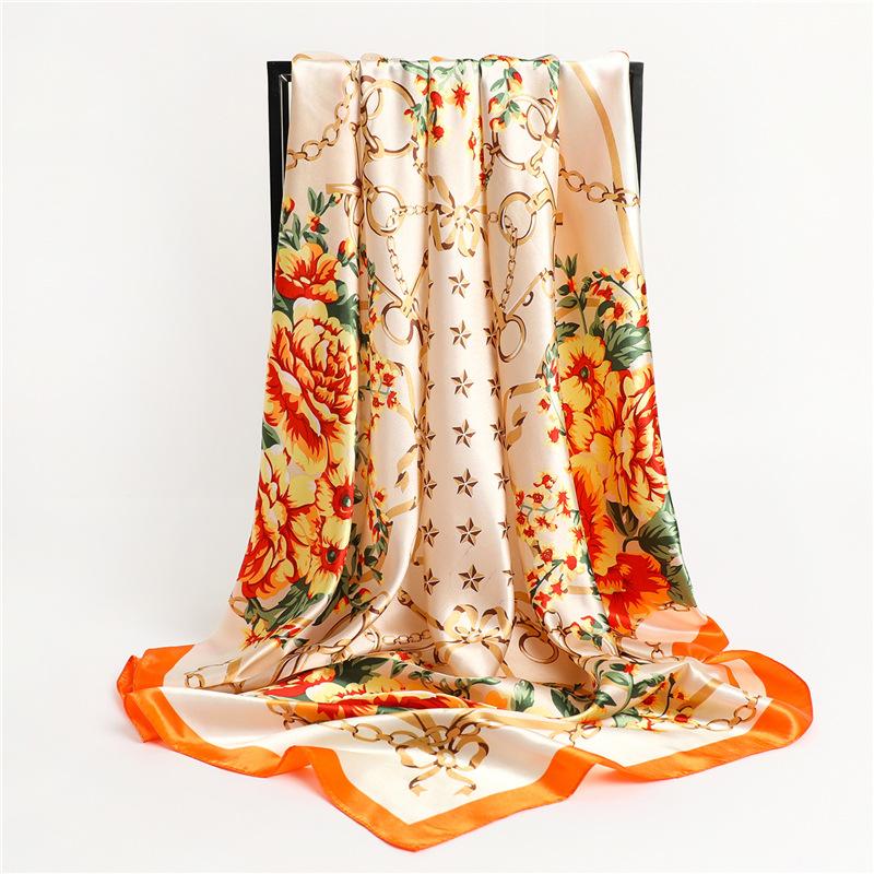 90 * 90cm New Silk Scarf Women'S Spring And Summer Decorative Scarf Sunscreen Travel Shawl Autumn And Winter Scarf Thin Edition