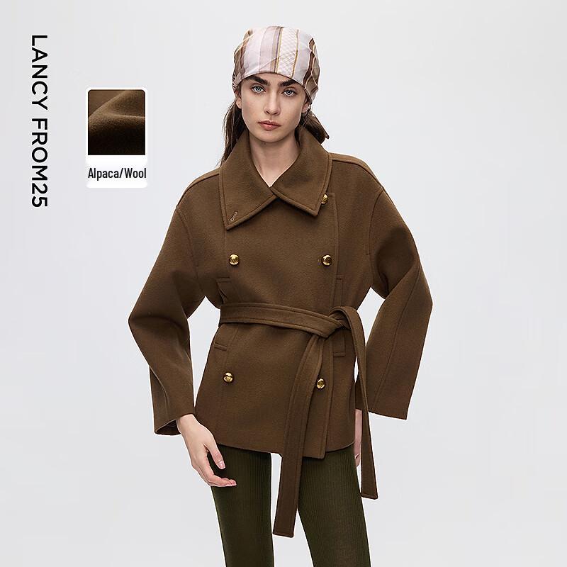 

LANGZI Retro Double-Breasted Wool Blend Short Lapel Coat XL