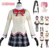 Puella Magi Madoka Magica School Uniform Cosplay Costume Full Set with Wig for Halloween Party