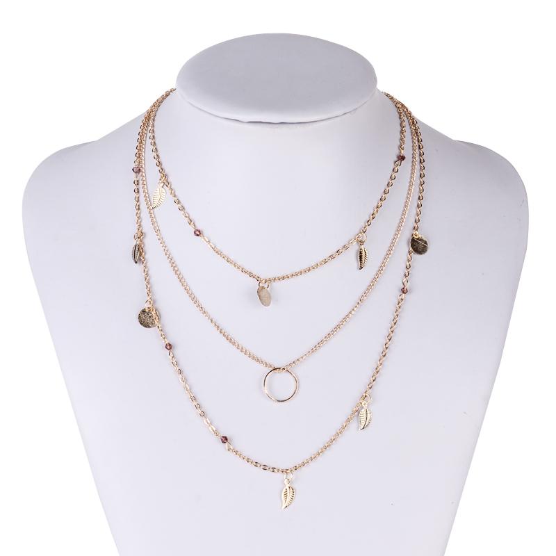 Sexy Bohemian Multilayer Gold Beads Leaf Ring Chain Chocker Necklace Jewelry 