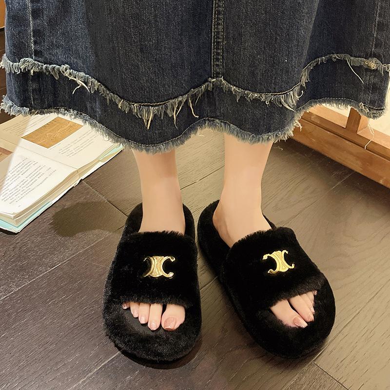 Mao Mao Slippers Wear Women's 2025 New Autumn and Winter Commuting One-character Cotton Drag Versatile Fish Mouth To Keep Warm One Pedal