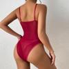Autumn Lace Trim Deep V Backless Spaghetti Strap Bodysuit