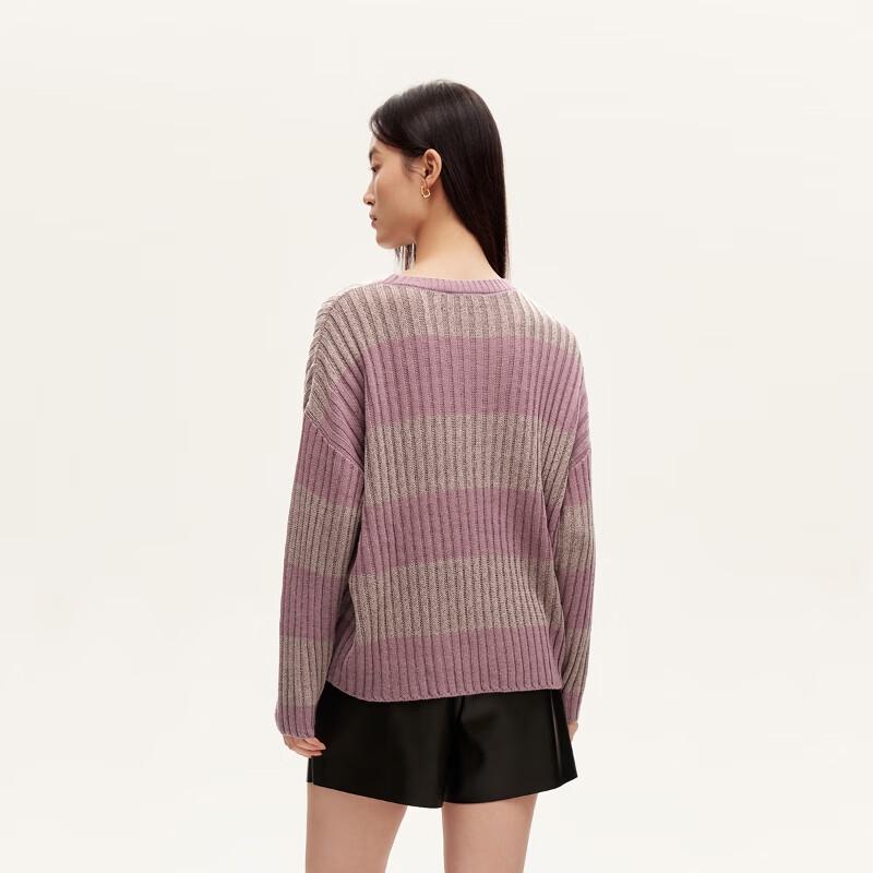 Veromoda Distressed Color-Block Striped Knit Sweater