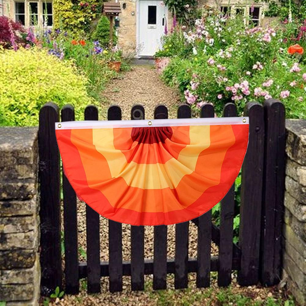 Fall Pleated Fan Flag Bunting for Outside Garden,Thanksgiving Half Fan Banner Flag,Indoor Outdoor Yard Decoration