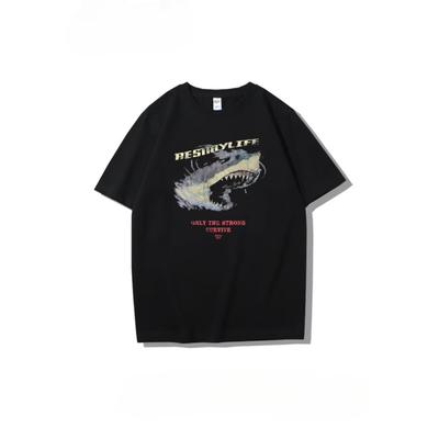 Sommermode Schweres Retro-T-Shirt für Herren mit englischen Buchstaben, 100 % Baumwolle, bedruckt, Rundhalsausschnitt, hochwertiges Casual Fitness Street