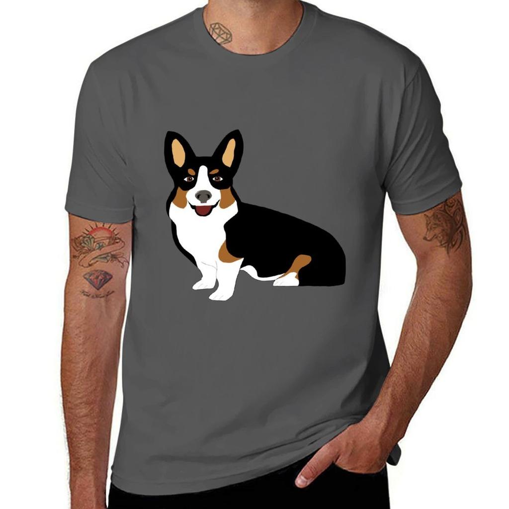 Tricolored Corgi Tshirt Relaxed Fit Casual Short Sleeve Top