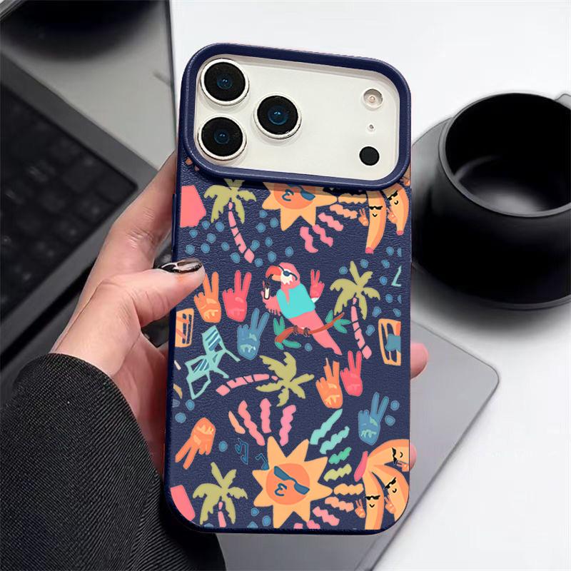 For iPhone 17 Pro Max Case Luxury Colorful Cartoon Pattern Leather Texture Silicone Cover For iPhone 16 Pro Max 15 14 13 12 11 16E Air