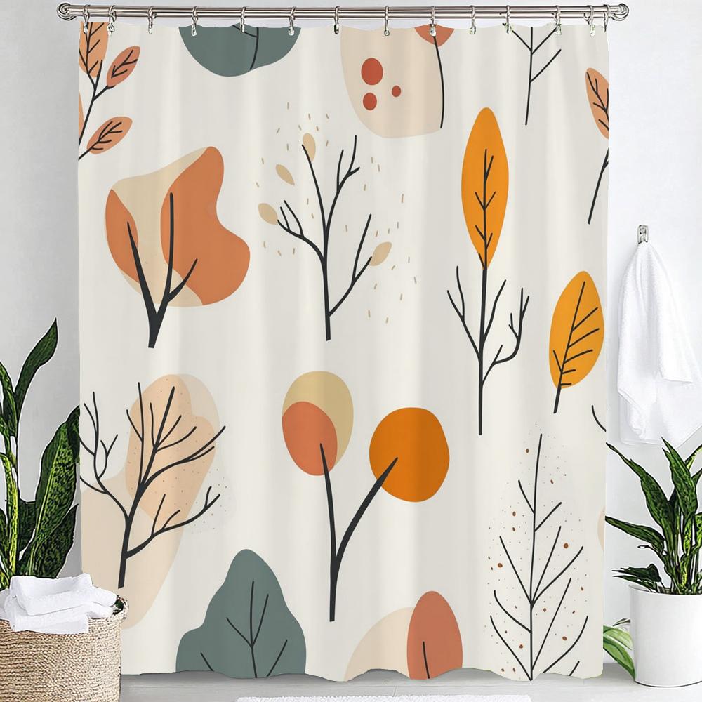 1Pc Autumn Leaf Print Polyester Shower Curtain Bathroom Decoration Curtain,Hanging Curtain With Hooks Machine Washable