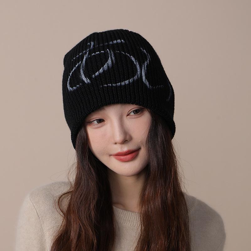 Japanese Y2k Hot Girl Hat Female Letter Knitted Hat Street Retro Woolen Hat Autumn and Winter New Warm Cold Hat for Men