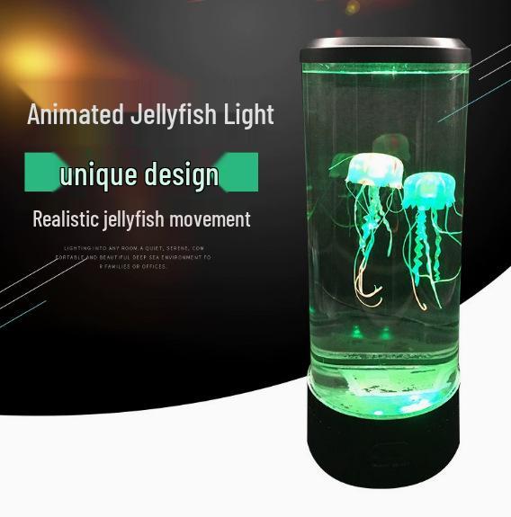 Round LED Jellyfish Night Light - Seven-Color Dynamic Atmosphere Lamp with Bionic Brushless Motor