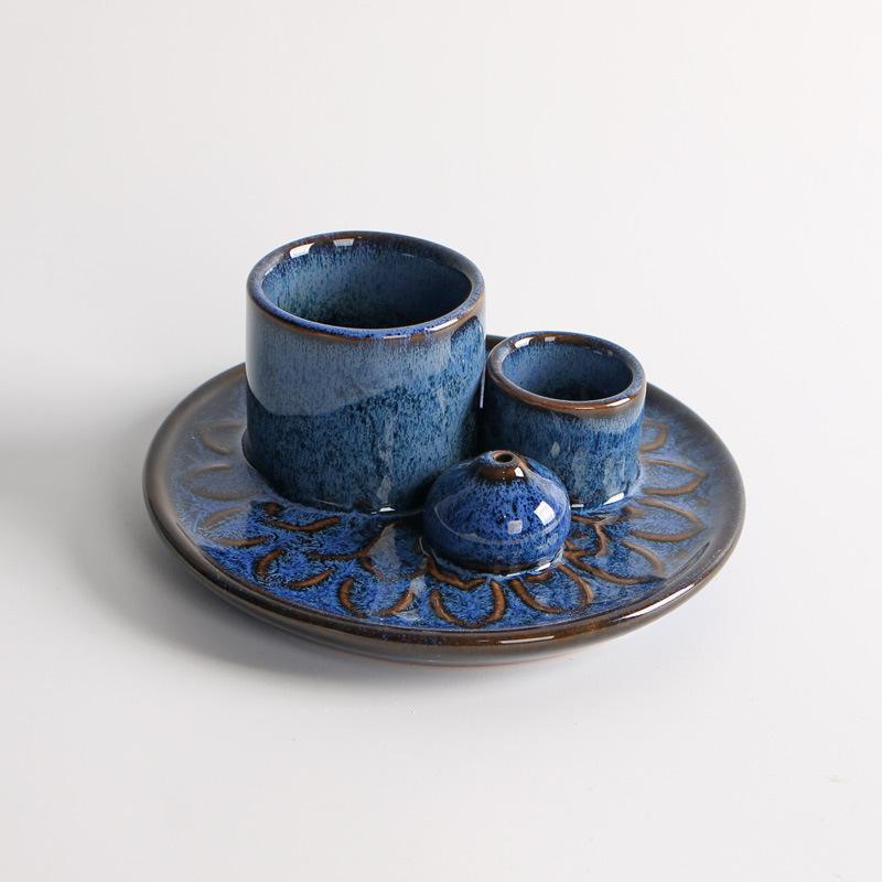 Palo Santo Holder Ceramic Incense Burner Tray Navy Blue Home Decoration for Sage Incense Sticks
