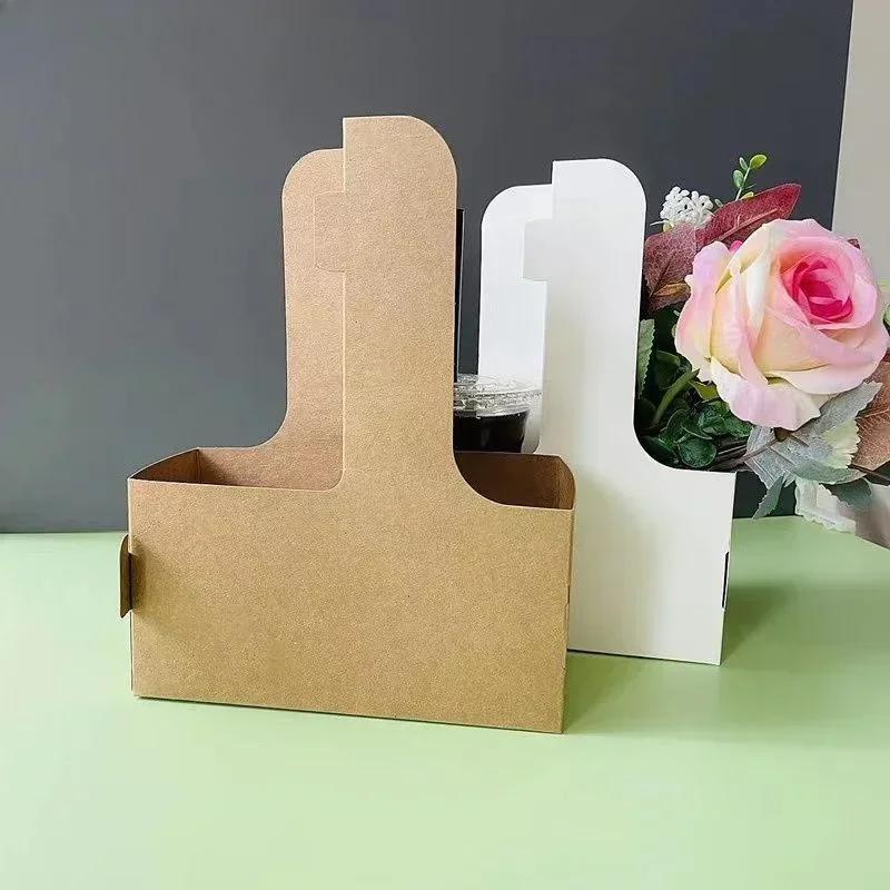 Kraftpapier Einweg-Handbecherhalter 2-Tassen Kaffee- und Saftverpackungsbox Milchtee Getränke zum Mitnehmen Verpackungstablett