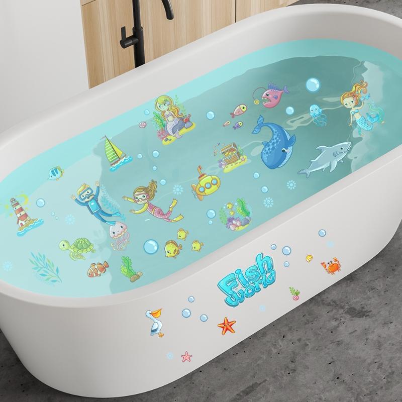 6Pcs/Set Bathtub Decoration Anti-Slip Bathtub Stickers Cartoon Coral Crab Small Fish Pattern Stickers Bathroom Pvc Frosted Batht