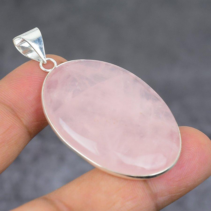 Natural Rose Quartz Gemstone 925 Sterling Silver Jewelry Pendant 2.09" u6W14
