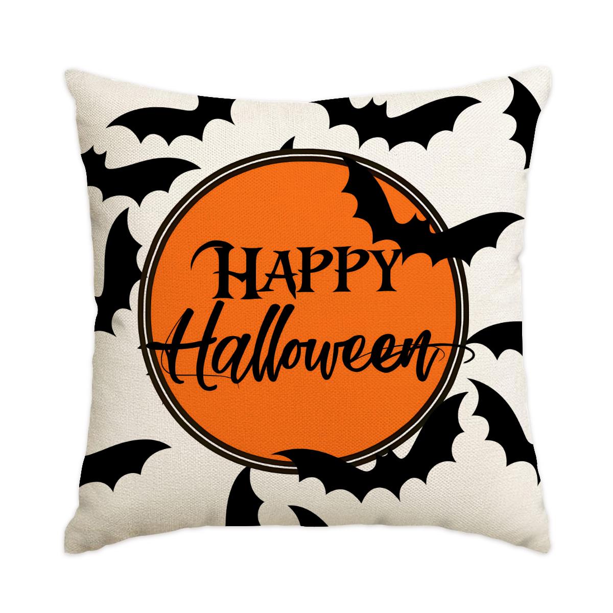 

Happy Halloween Double-sided Printed Pillowcase Horror Ghost Bat Printed Pillow Prank Halloween Bedroom Decoration Pillowcase 18x18Inch