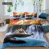 3D Waterfall Duvet Cover Set King Size Microfiber Botanical Floral Trees Pattern Bedding Set Purple Dream Theme Comforter Cover