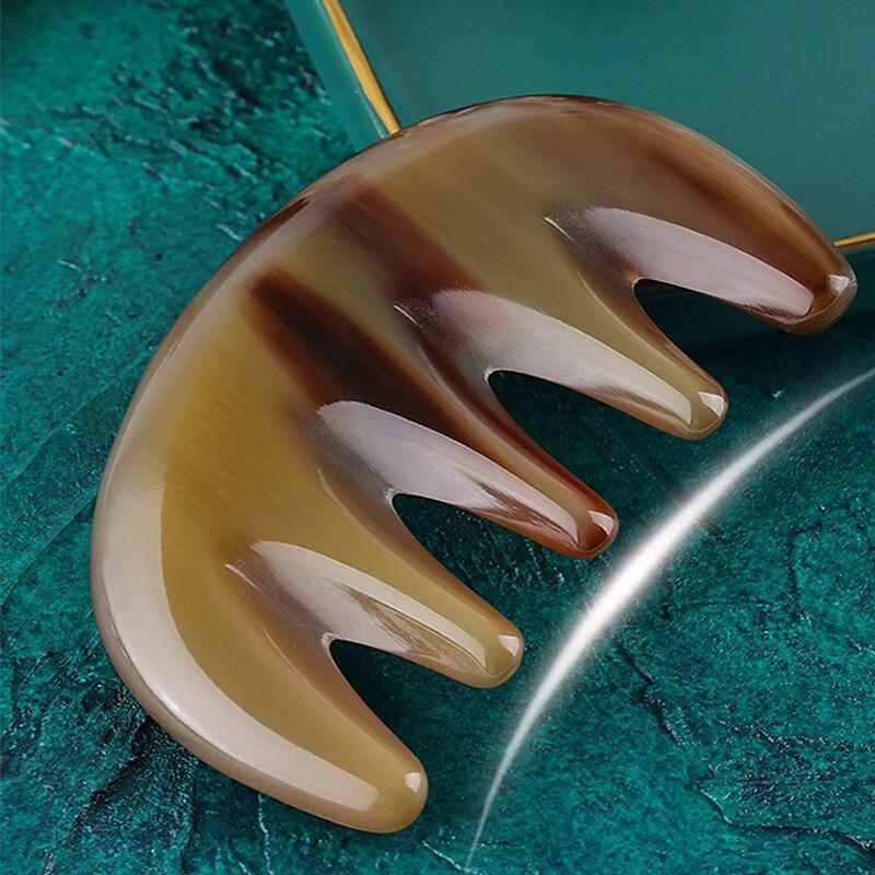 Ox Horn Gua Sha Scalp Massage Comb - Five-Tooth, Wide-Tooth for Men & Women