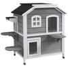 2-story Cat House Outdoor, Weatherproof Wooden Cat Enclosure with Escape Door, Openable Roof, Jumping Platforms, Grey