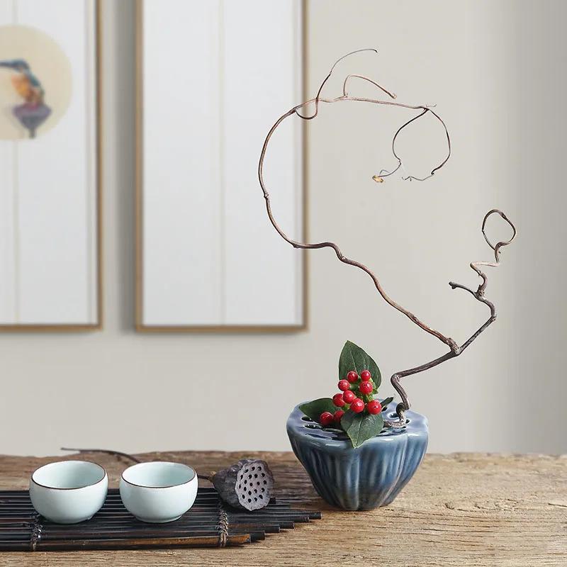 Japanese Style Ikebana Holder Ceramic Lotus Shape Ikebana Flower Arrangement Vase Tea Table Zen Kenzan Flower Art Fixed Tool
