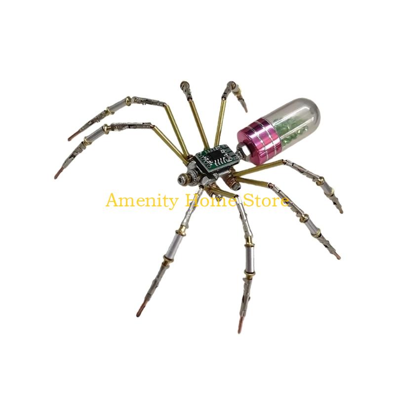 F26C Artistic Steampunk Mechanical Spiders DIY Craft Kits Metal Puzzle for Home Decors Gift with LED Technology and Assembly Fun