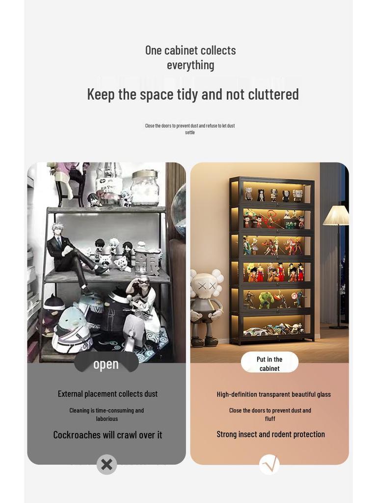 Acrylic Lockable Display Case with LED Lights for Figurines and Models, Dustproof Transparent Stand