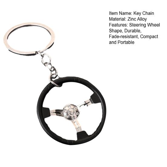 3-Spoke Race Car Steering Wheel Keychain - Zinc Alloy Metal Keyring for Men, Creative Racing Gift Accessories