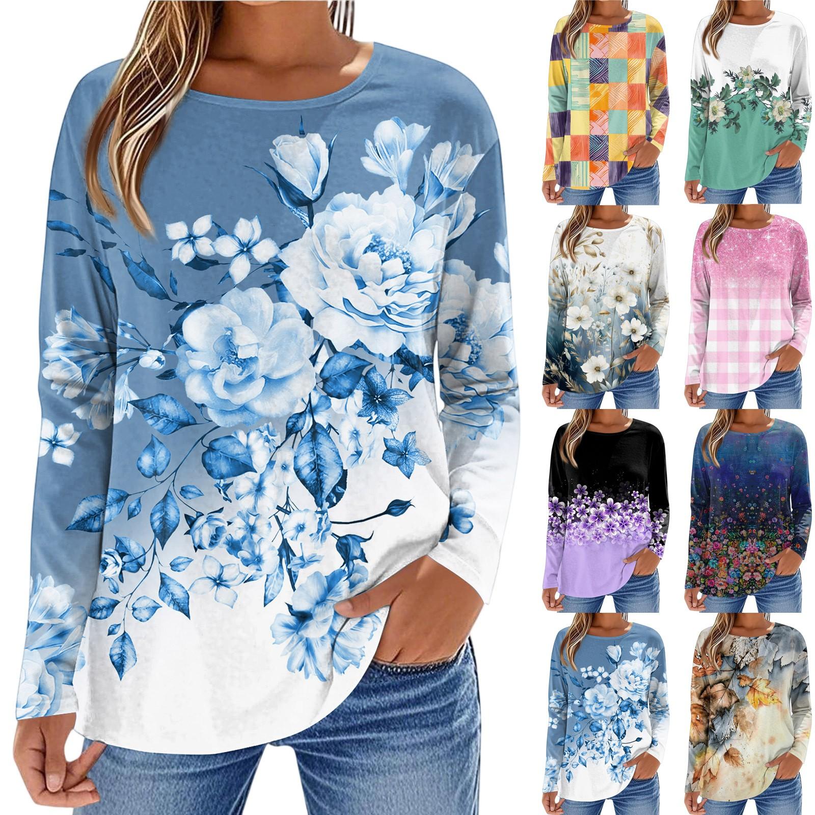 

Women s Fashionable Casual Printed Long Sleeved Round Neck Top Round Neck Top Top L помаранчевий